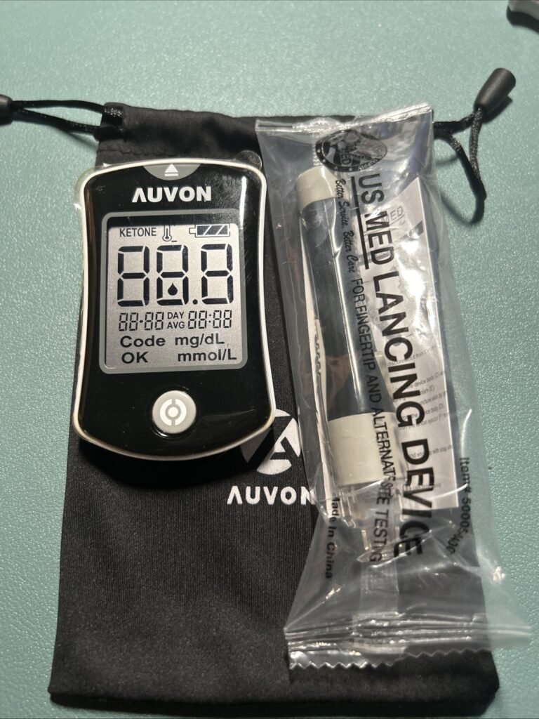 Used Auvon Glucometer Blood Sugar Monitor Meter Diabetic New Lancing Device +Bag
