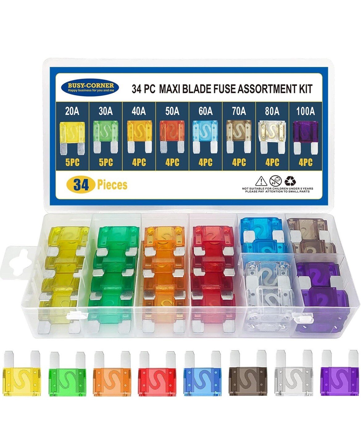 34 Maxi Blade Fuse Assortment Car Fuse 20A 30A 40A 50A 60A 70A 80A 100A - Image 2