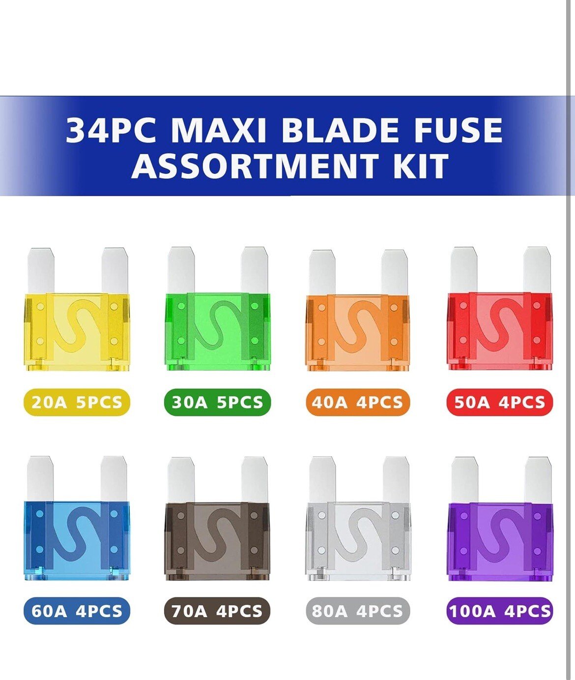 34 Maxi Blade Fuse Assortment Car Fuse 20A 30A 40A 50A 60A 70A 80A 100A - Image 3