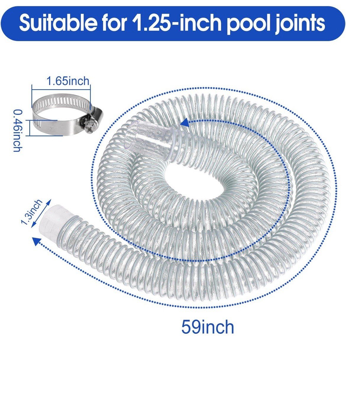 1.25" x 59" Swimming Pool Replacement Hoses for Above Ground Filter 330 530 GPH - Image 2