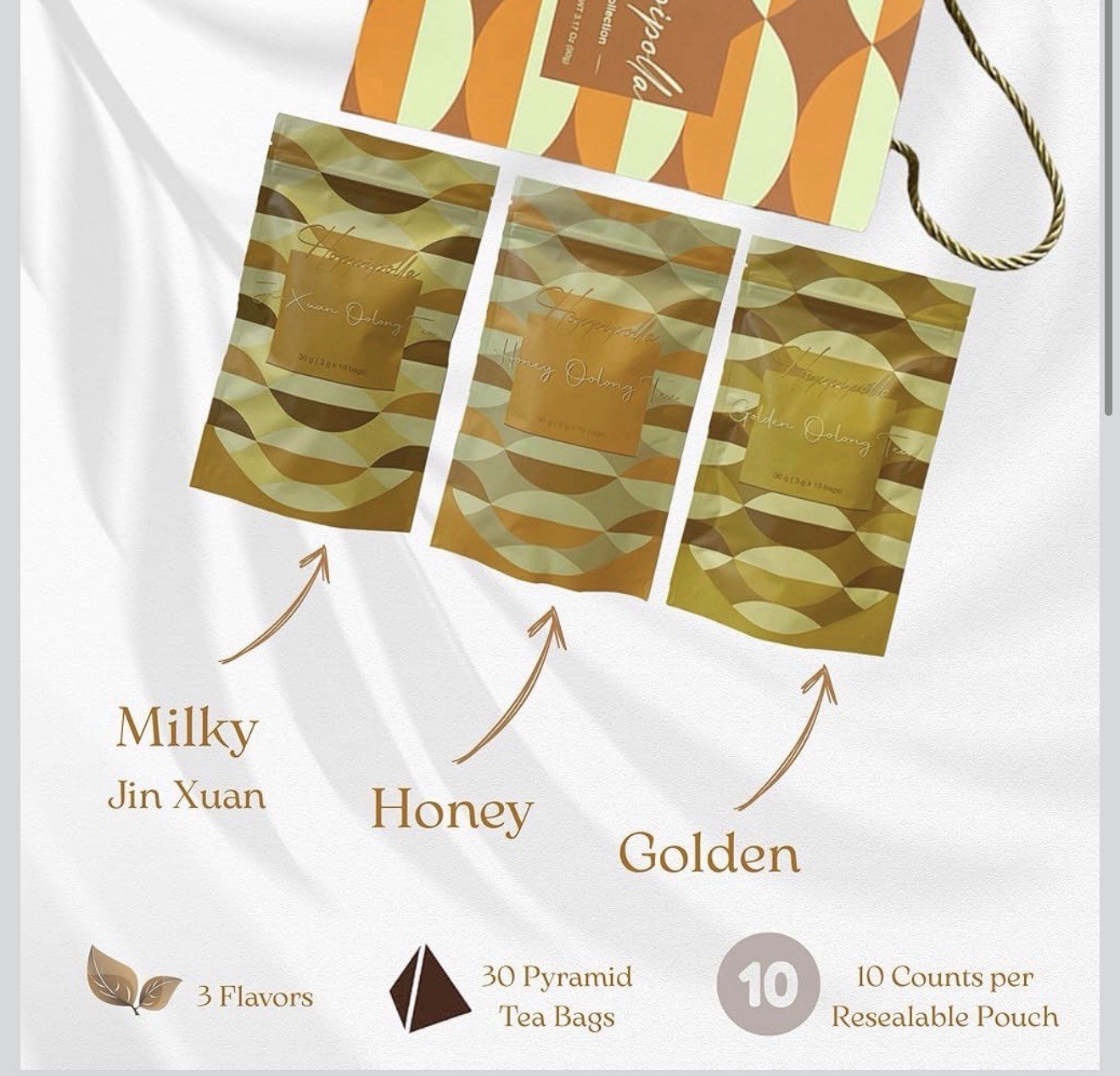 Hoppipolla Oolong Tea Gift Sets | 30 Pyramid Bags Golden, Honey, Jin Xuan Oolong - Image 2