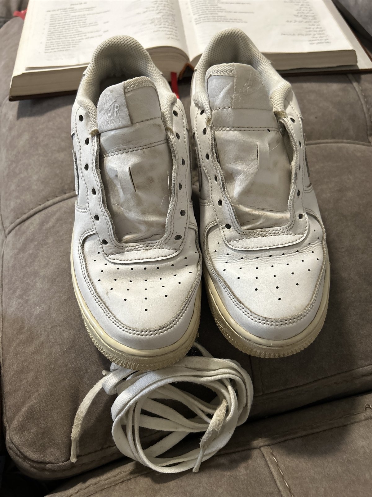 Nike Shoes Youth 6Y Air Force Sneakers DH2920-111 White Leather See Pics - Image 3