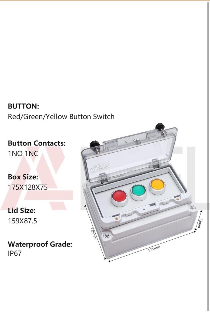 Push Button Switch IP67 Outdoor Waterproof Button Switch Box Green/Yellow/Red - Image 2