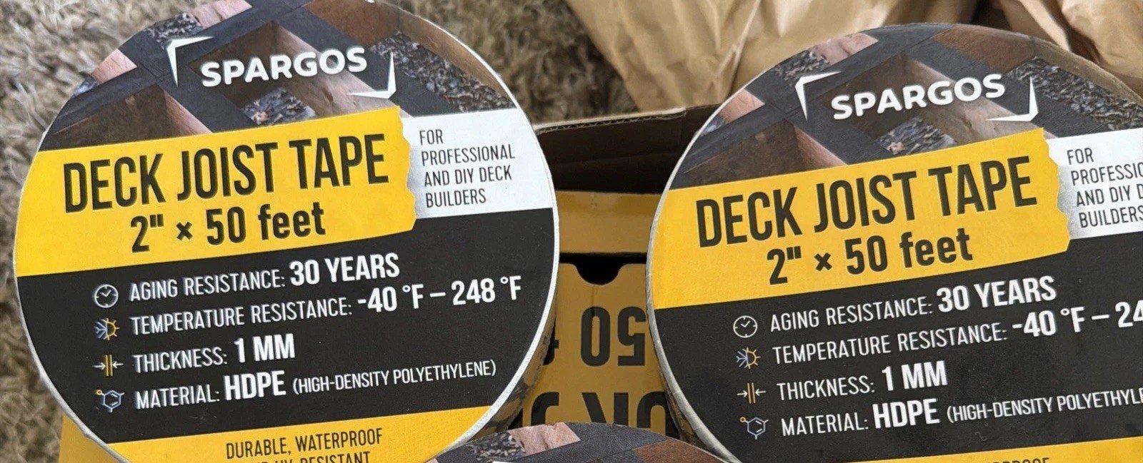 2 pcs Rolls Strong Deck Joist Tape 2" x 50' Butyl Decking Works 1mm Thick HDPE