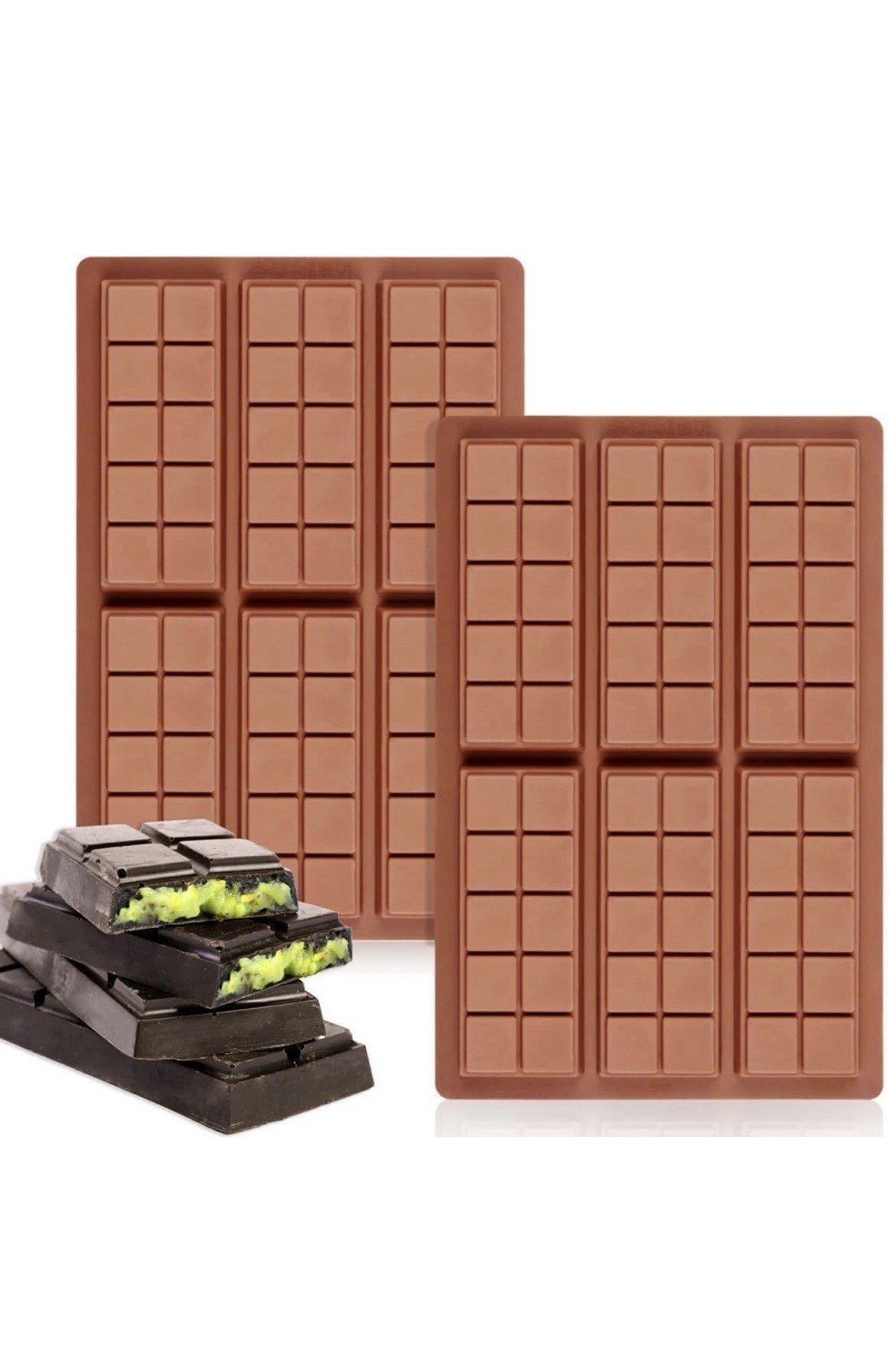 2pcs Chocolate Bar Mold,Non-Stick Chocolate Molds 100% Food Grade Silicone Deep