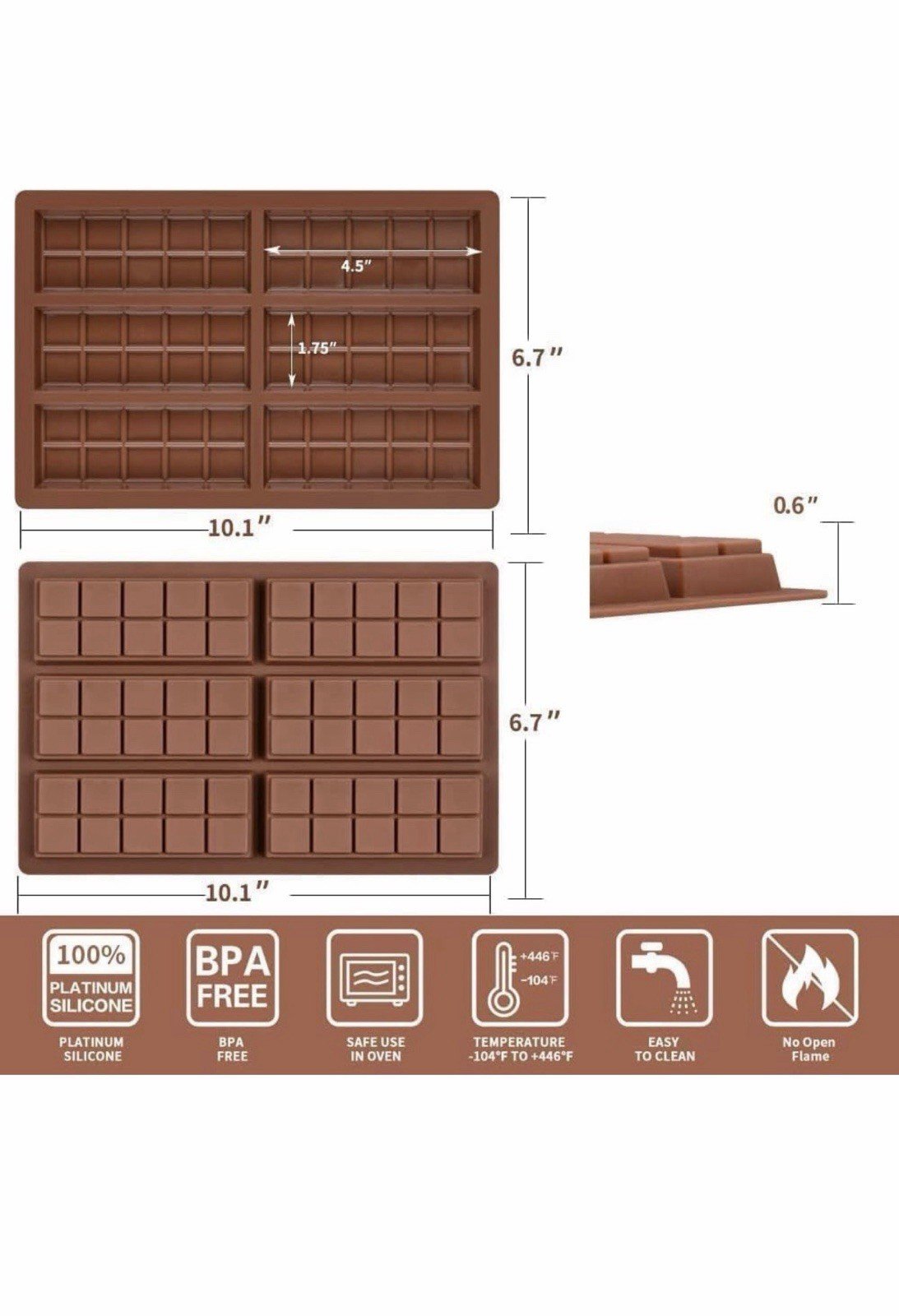 2pcs Chocolate Bar Mold,Non-Stick Chocolate Molds 100% Food Grade Silicone Deep - Image 3