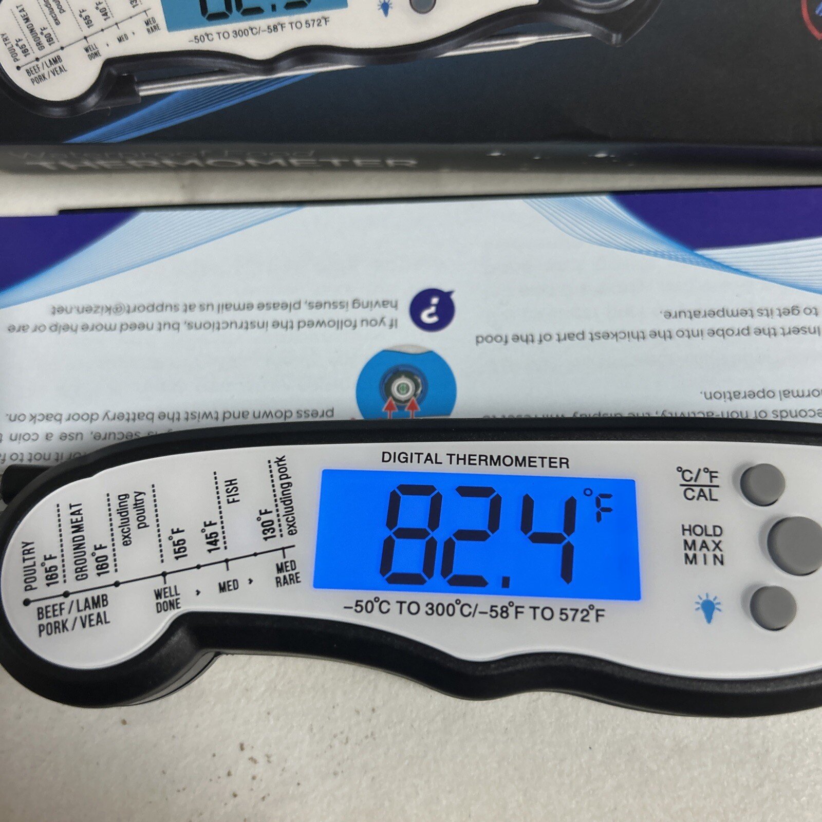 1 Pc Kizen Digital Waterproof Instant Read Meat Thermometer Jet Black LCD Light