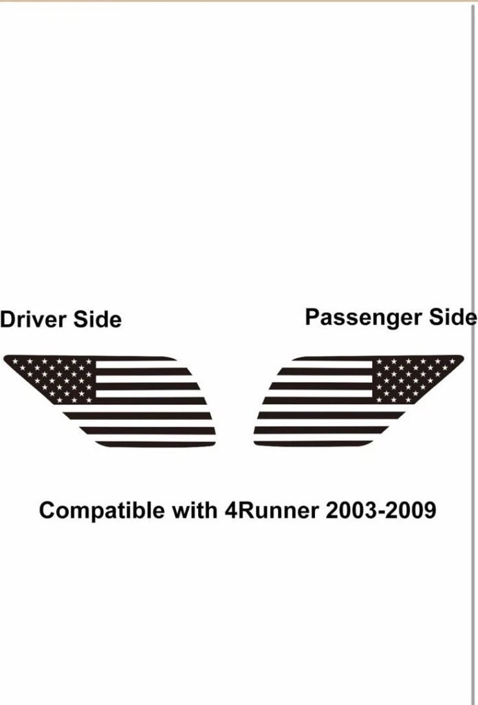 2pcs For 2003-09 Toyota 4RUNNER Quarter Window American Flag Decal Sticker black
