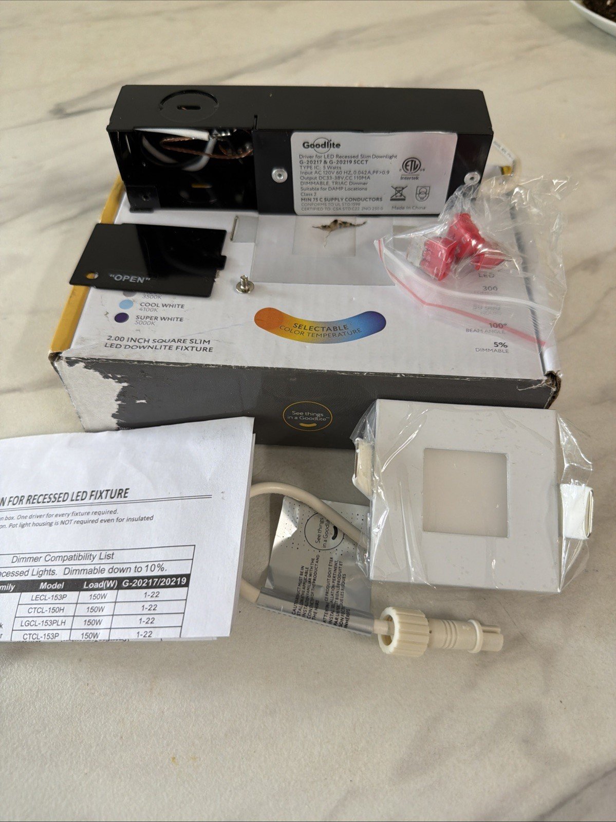 2-inch 5W - LED Recessed Ultra-Thin Square Slim Wafer Downlight, Dimmable