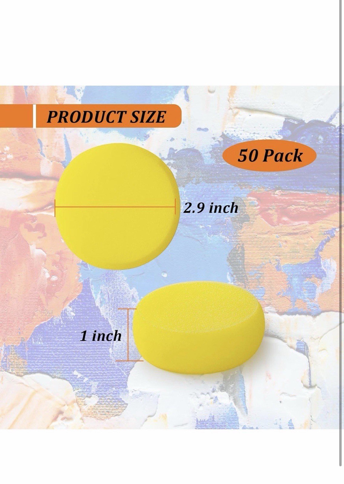 50 Pack Round Synthetic Sponge, 2.9 inch - Artist Sponge 50pcs-2.9inch Yellow - Image 3