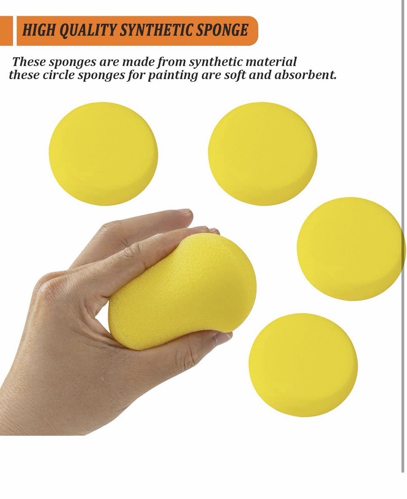 50 Pack Round Synthetic Sponge, 2.9 inch - Artist Sponge 50pcs-2.9inch Yellow - Image 4
