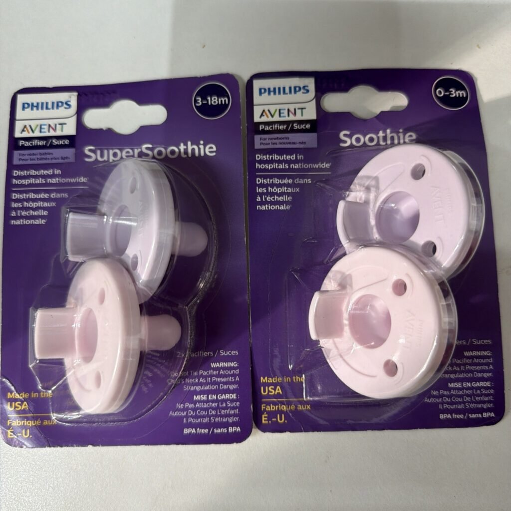 2 Sets (4pcs) Philips Avent Super Soothie Pacifier 3-18 Months Pink & Purple