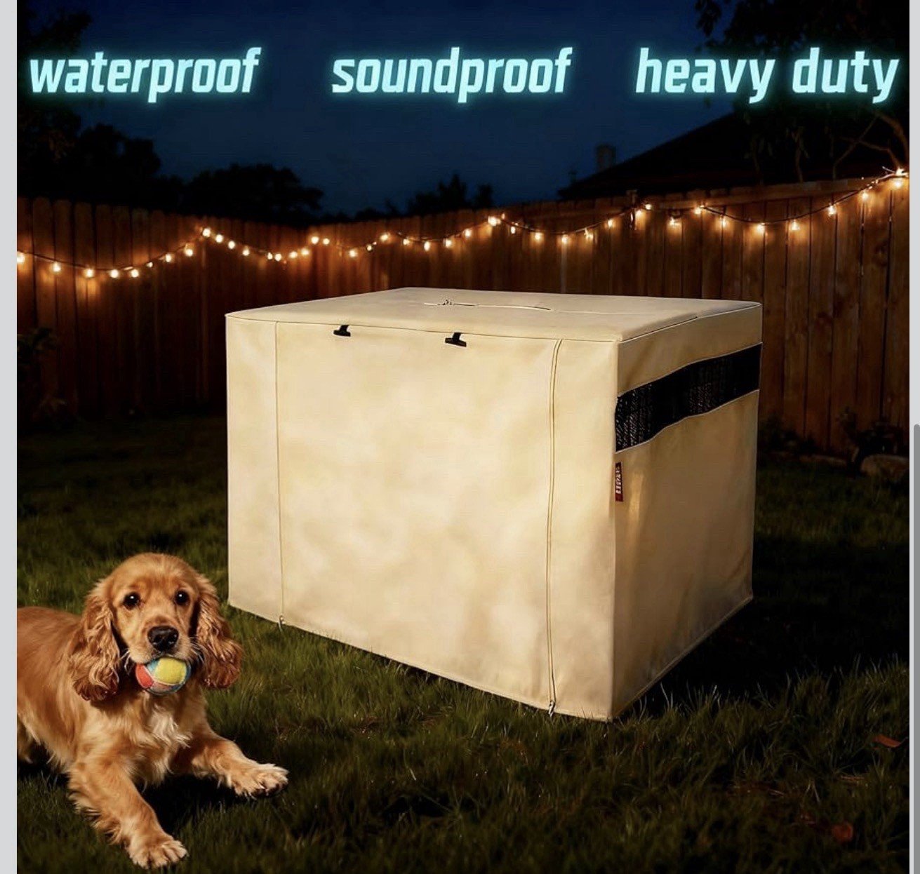 HiCaptain Dog Crate Cover 37.0" L x 24.0" W x 25.0" H with Breathable Mesh Beige - Image 2