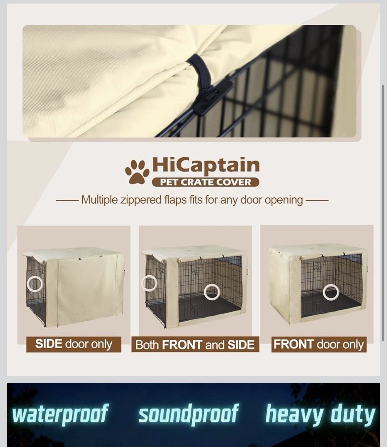 HiCaptain Dog Crate Cover 37.0" L x 24.0" W x 25.0" H with Breathable Mesh Beige - Image 3