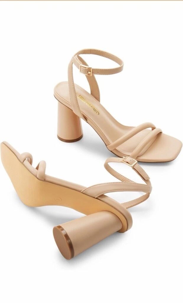 DREAM PAIRS Dress Shoe Women's Strappy Round Heels Open Square Beige SZ11 Strap