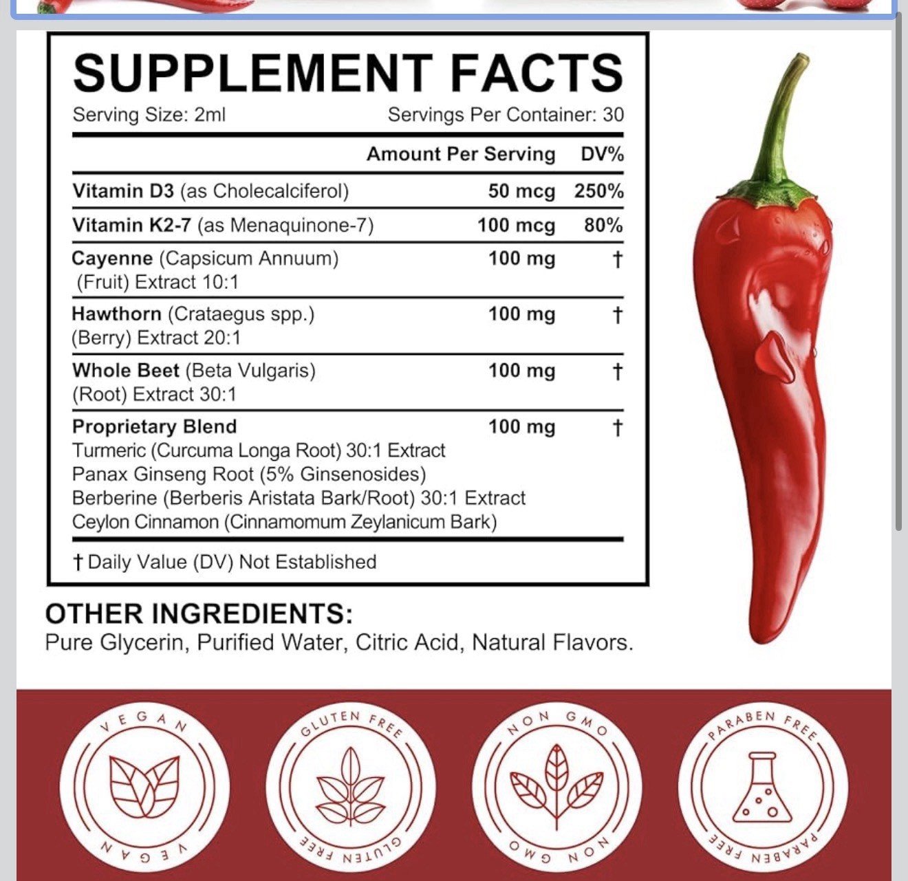 3pcs Cayenne Pepper Hawthorn Beet Turmeric Vitamin Supplement K2+D3 Liquid Drops - Image 2