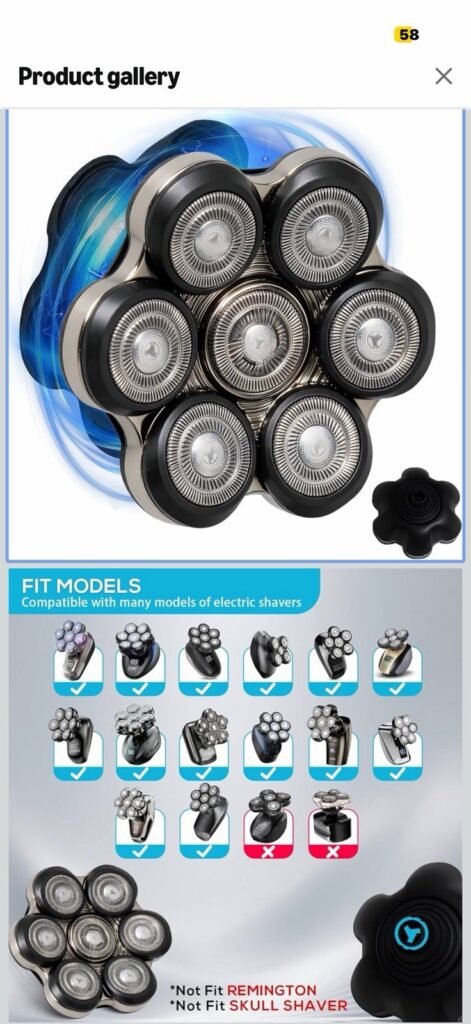 Magnetic Head Shaver Replacement Heads, 7 Double Ring Waterproof Black7d