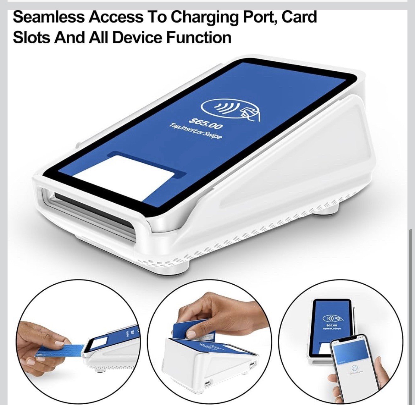 Bumper Case for Square Terminal Payment Reader White W 3 Screen Protector Glass