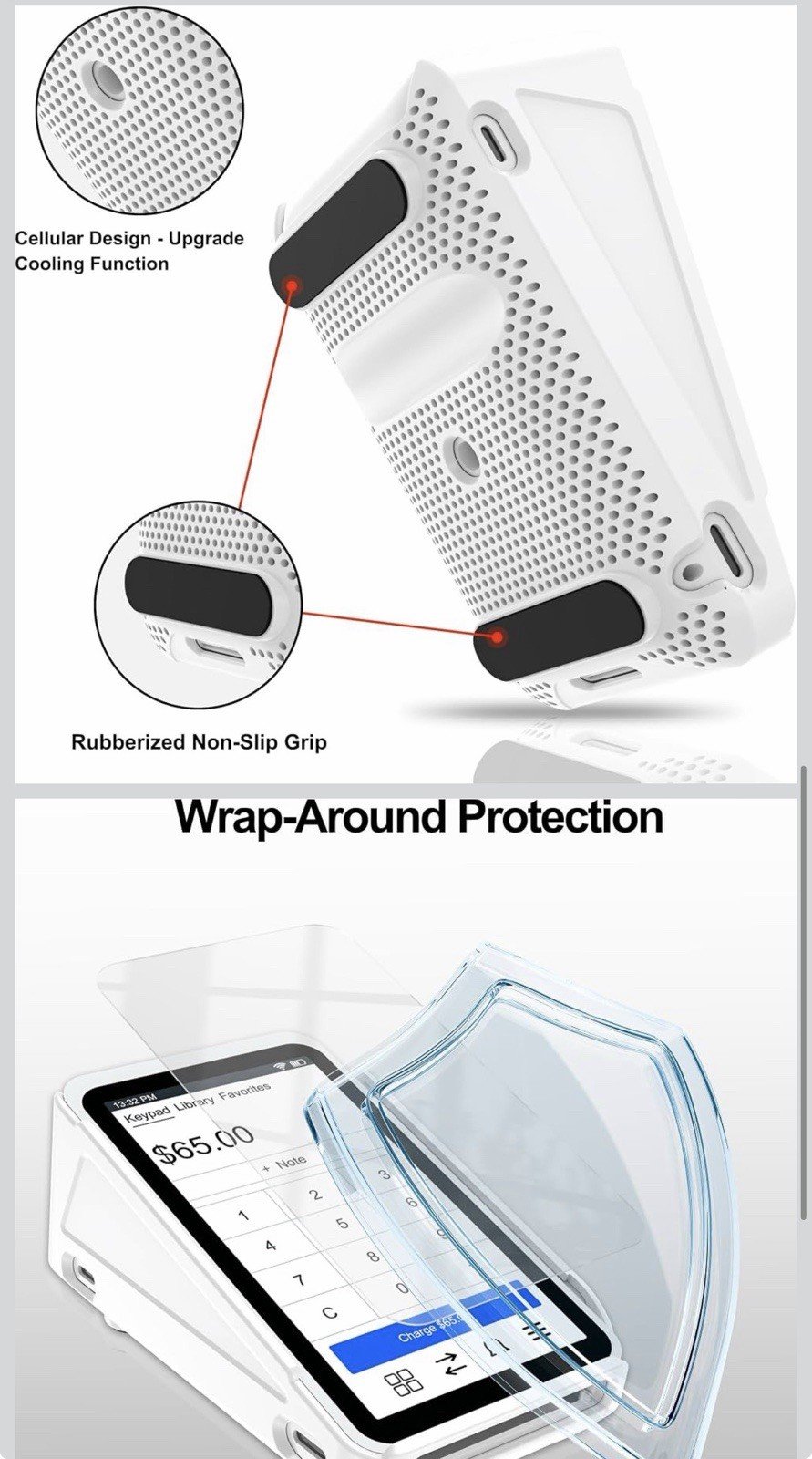 Bumper Case for Square Terminal Payment Reader White W 3 Screen Protector Glass - Image 3
