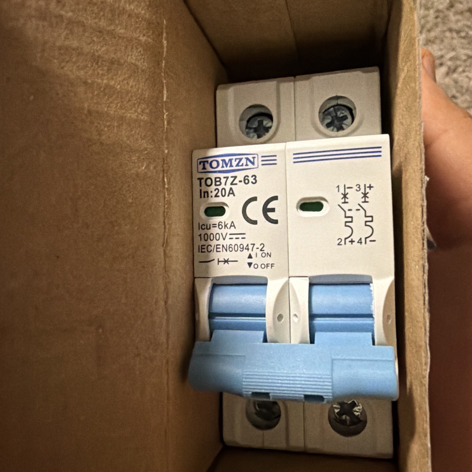 TOMZN 2P DC MCB 1000V Current 20A Solar PV Circuit Breaker