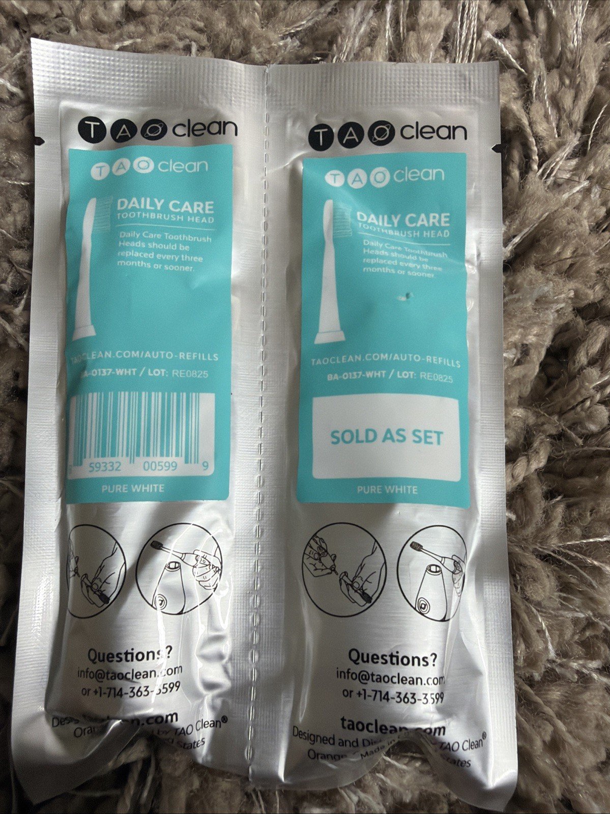 2pcs Genuine TAO Clean Daily Care Pure White Replacements Heads White