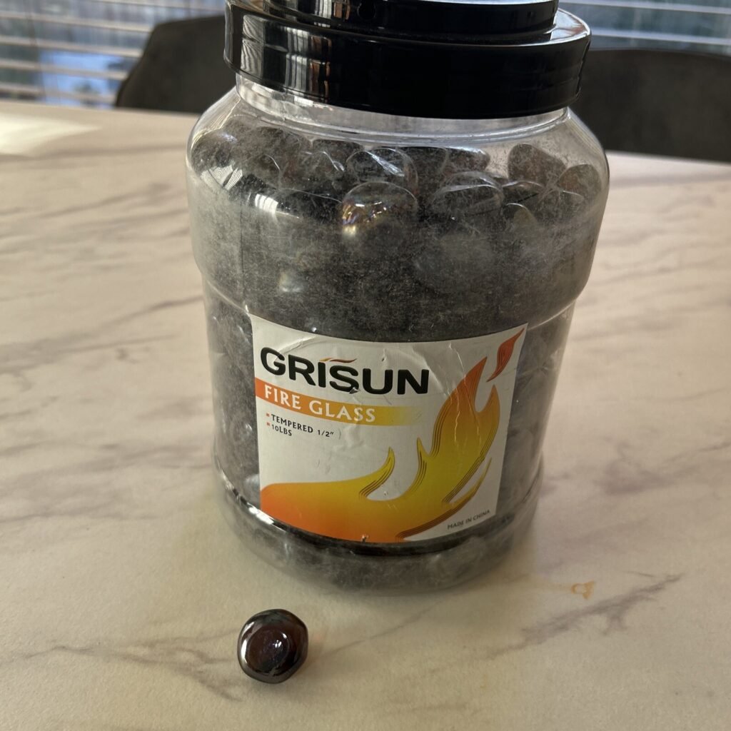 Grisun Onyx Black Fire Glass for Fire Pit, 1/2 Inch High Luster Reflective 10lbs