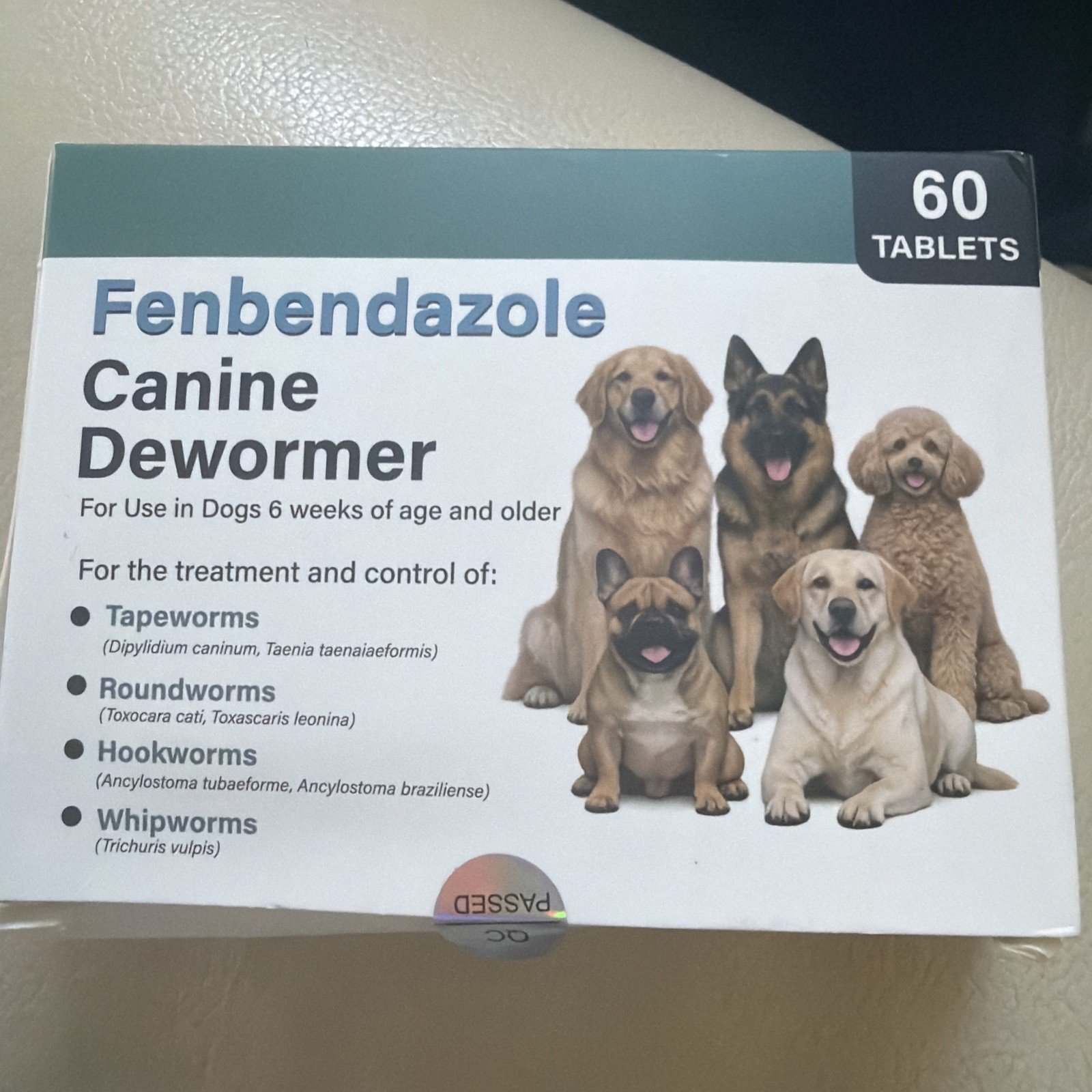 60Tablets Dog Dworm 6 Weeks & Older Tapeworm Roundworm Hookworm Whipwrm
