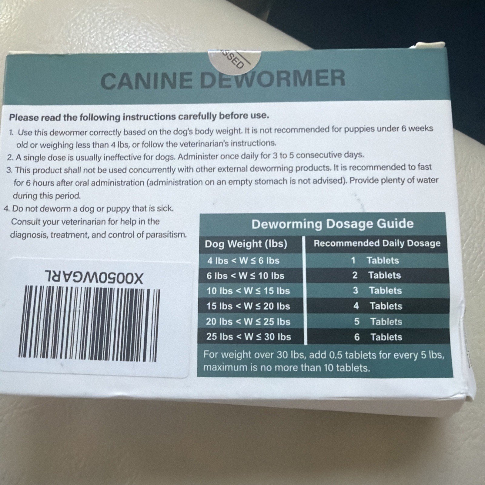 60Tablets Dog Dworm 6 Weeks & Older Tapeworm Roundworm Hookworm Whipwrm - Image 2