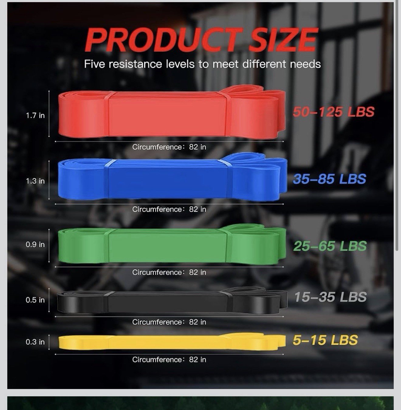 5-125LBs 5 Pcs Pull Up Resistance Bands Set Exercise Workout for Men Women Color - Image 2