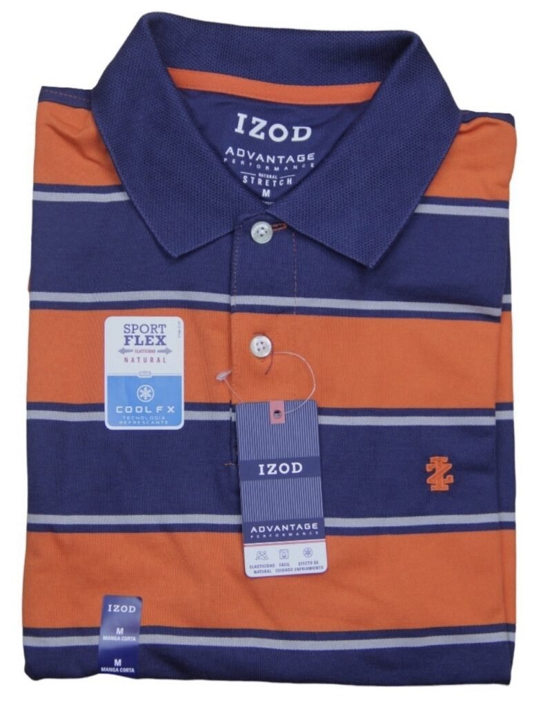 Izod Mens XL Performance Stretch Short Sleeve Pullover Blue/ Orange Stripe