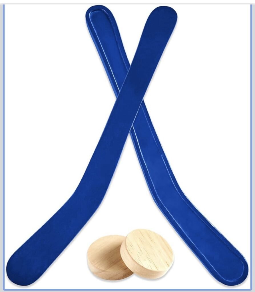 2 Sets Wooden Replacement Hockey Sticks and Pucks for Classic Wooden Blue