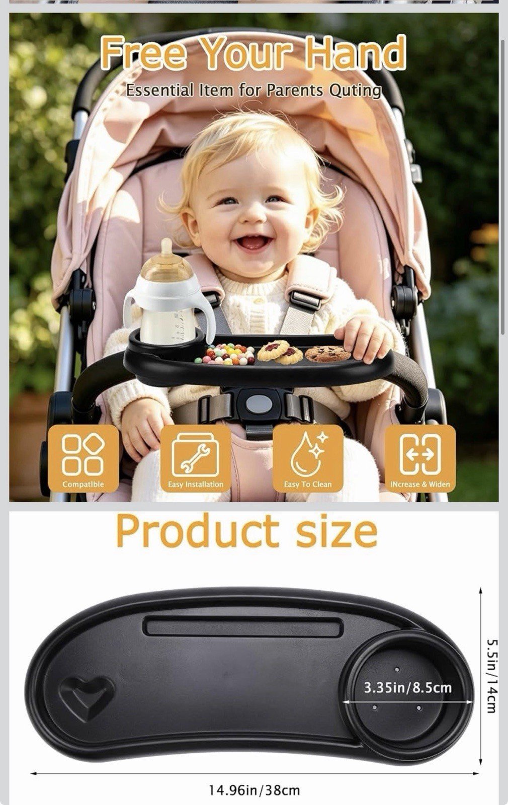 Universal Adjustable Snack Phone Cup Tray For Mockingbird Nuna Evenflo Stroller - Image 3