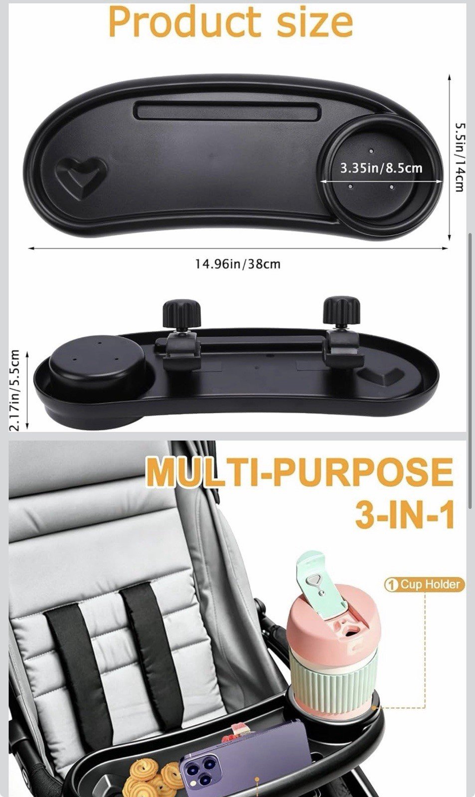 Universal Adjustable Snack Phone Cup Tray For Mockingbird Nuna Evenflo Stroller - Image 4