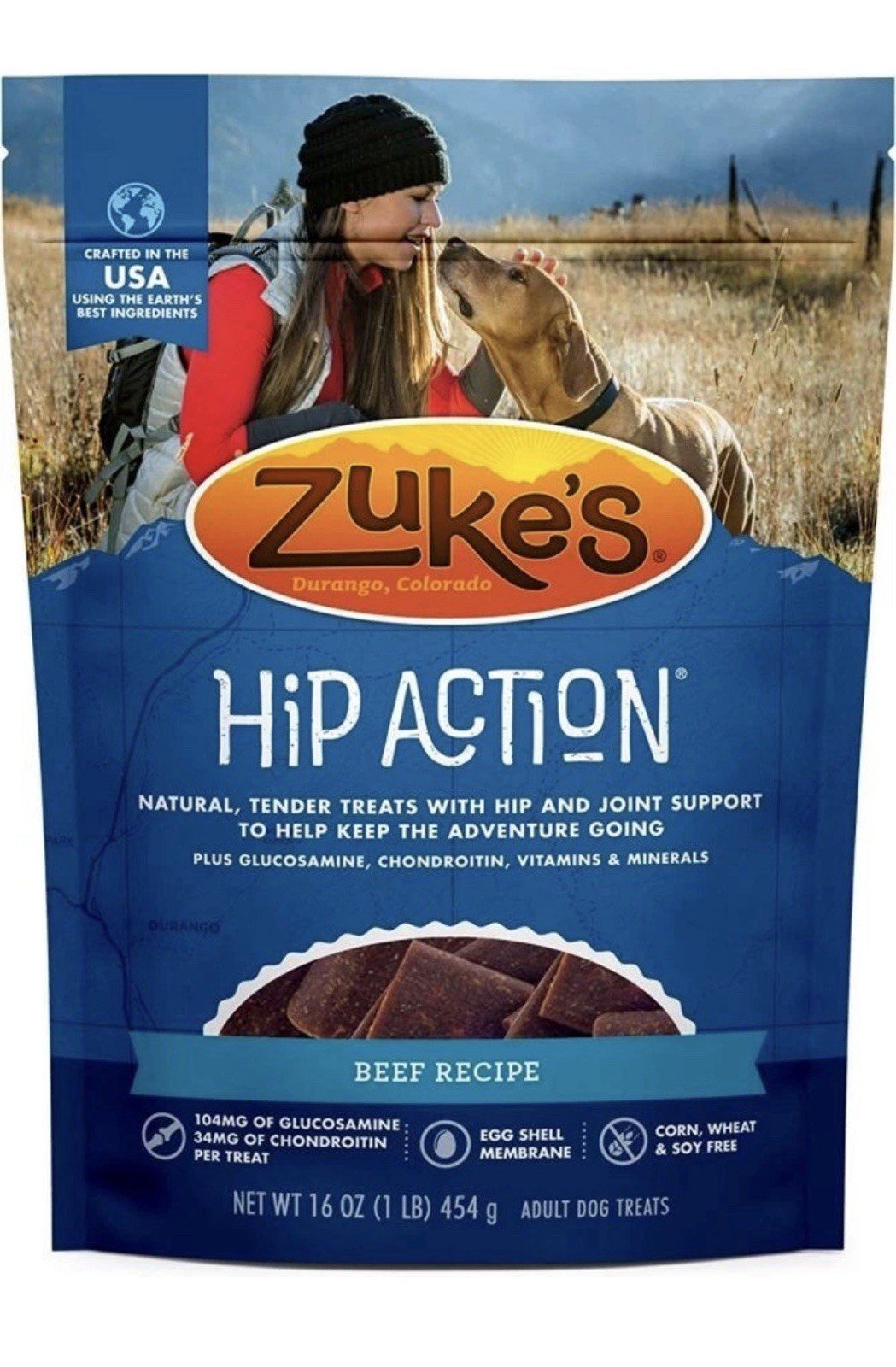 Zukes Hip Action Hip & Joint Supplement Dog Treat Beef Recipe 1 lb Bb 10/25