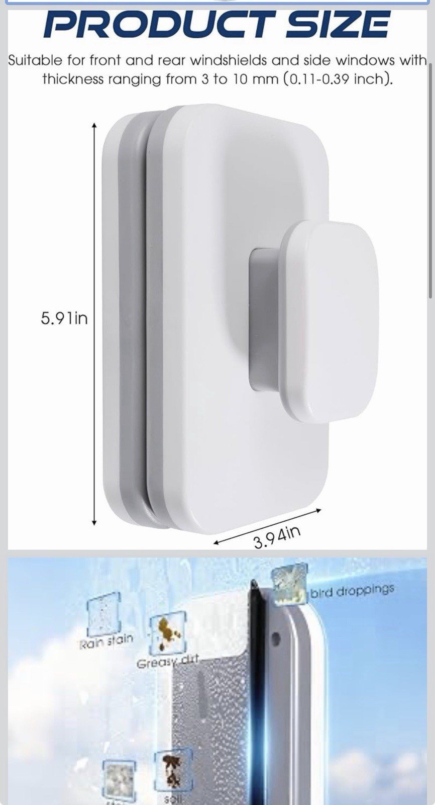 Rectangle Double Side Magnetic Window Cleaner Wipers Home Car Glass Cleaner Tool - Image 2