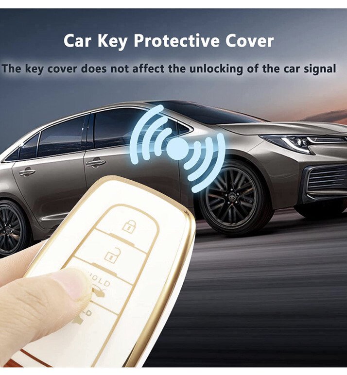 TPU Remote Key Cover Case Fob Holder Camry RAV4 Prius C-HR 4 button White Gold