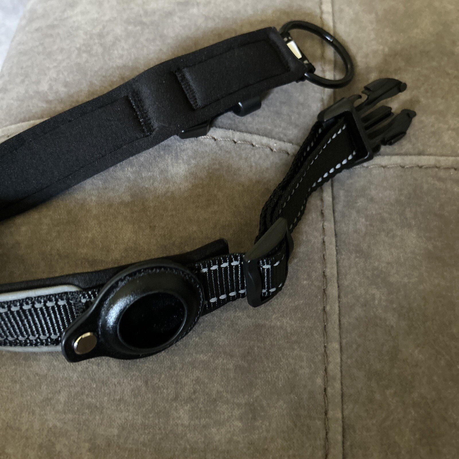 Dog Collar with Heavy Duty Leather Apple AirTag Case Reflective Adjustable Nylon - Image 2