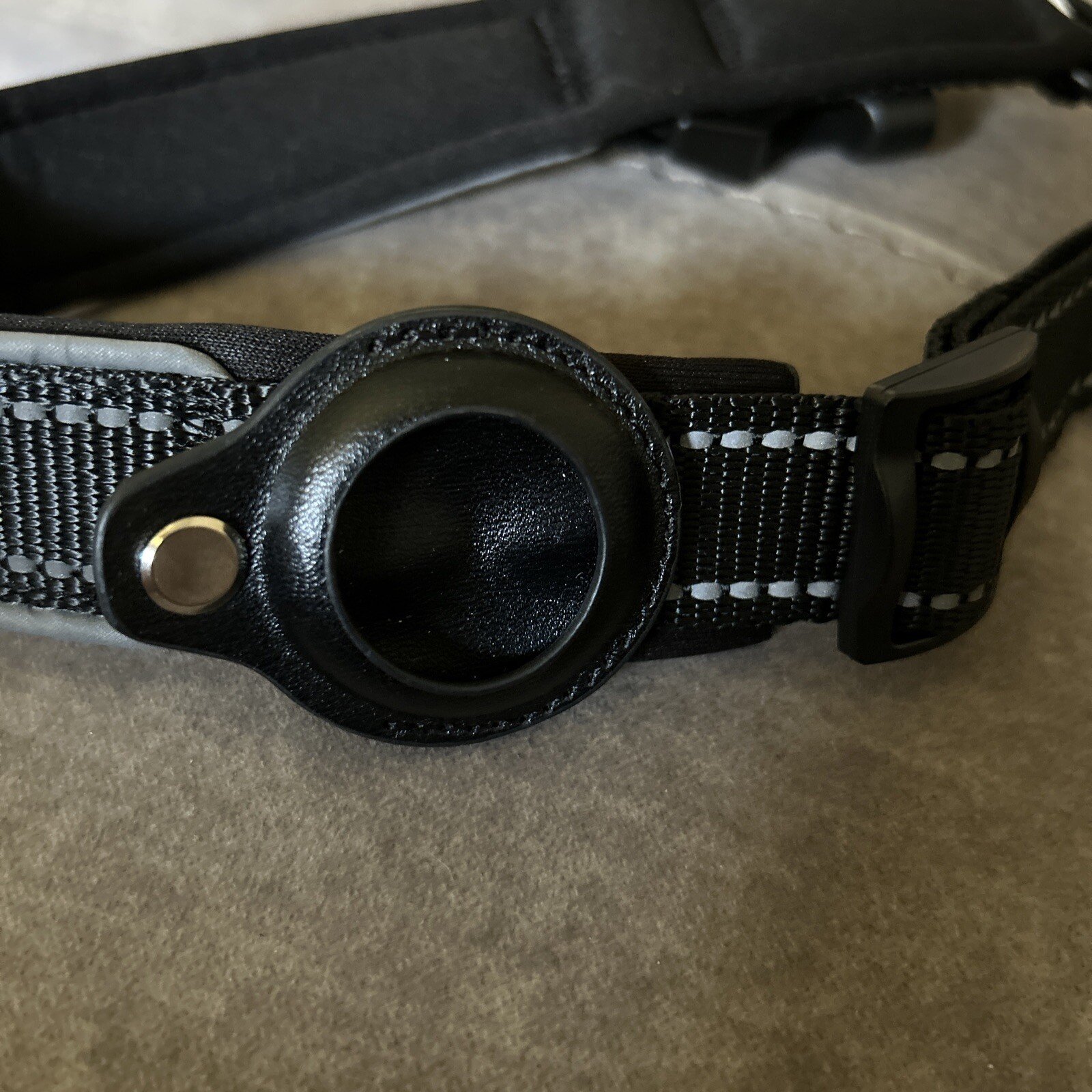 Dog Collar with Heavy Duty Leather Apple AirTag Case Reflective Adjustable Nylon - Image 3