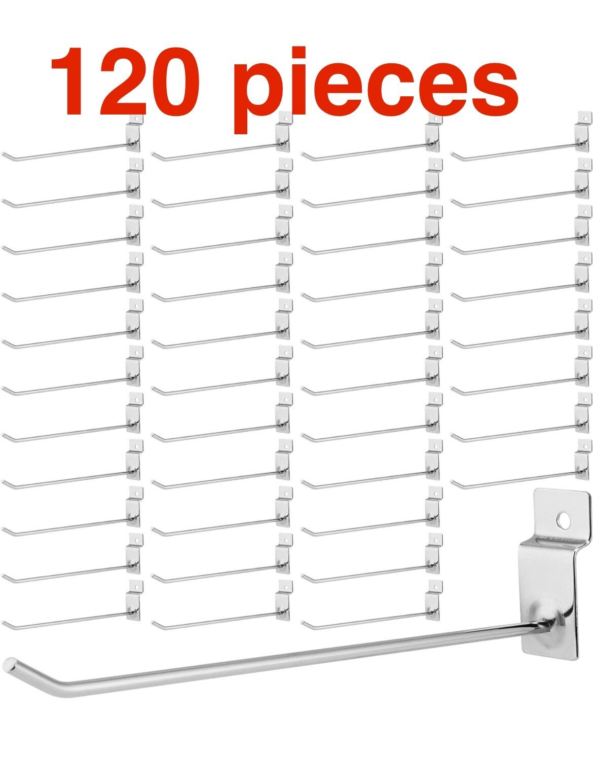 FUNSUEI 120 PCS 7.87 Inch Slatwall Panel Hooks, Sliver Wall Hanging Hooks Metal