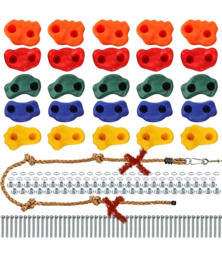 Rock Climbing Holds for Kids - Kit with Mounting Hardware, 25 Handles No Rope