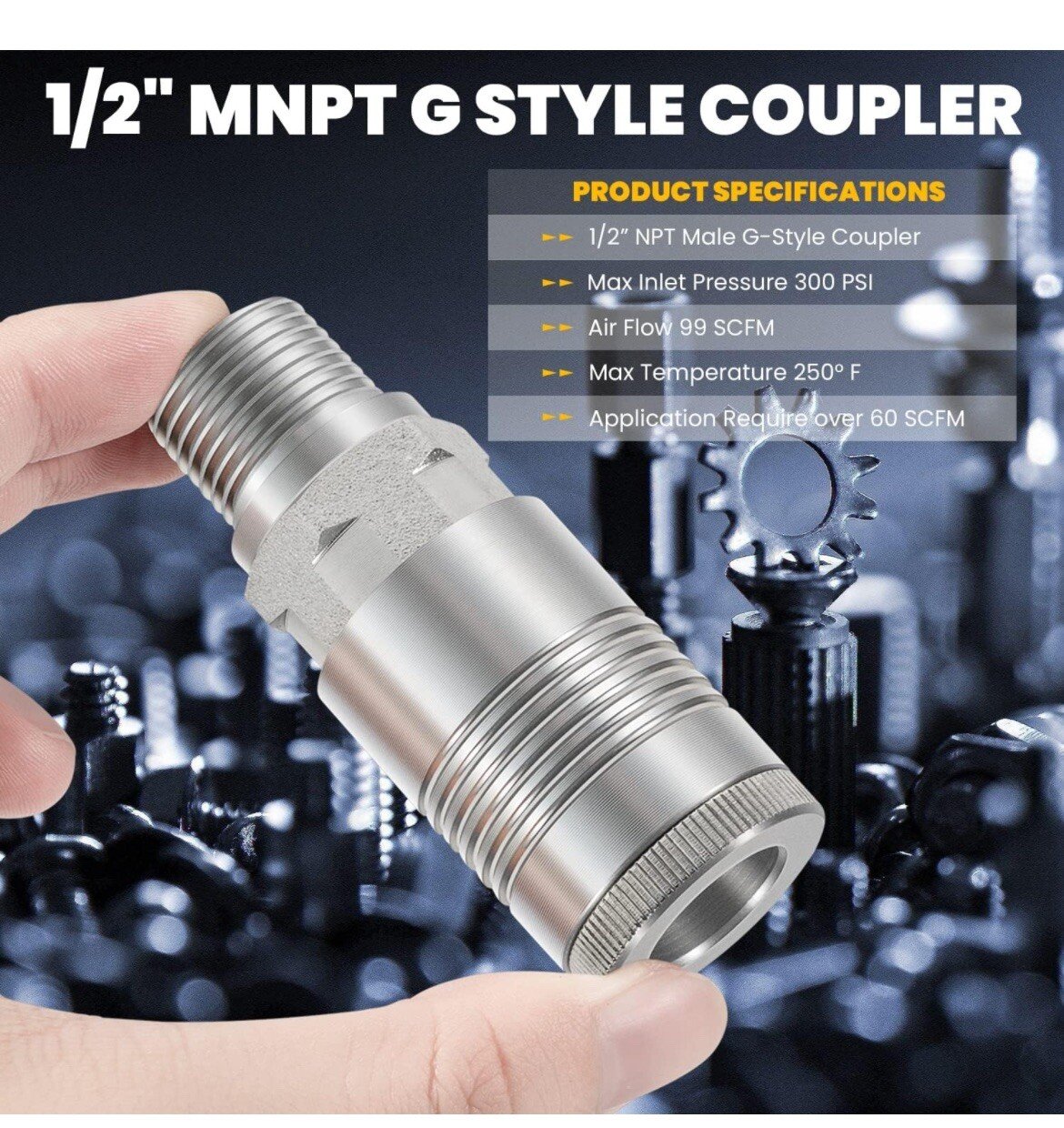 4PCS S-1816 1/2" M-NPT G Style Coupler for Pneumatic Applications Over 60+ SCFM - Image 2