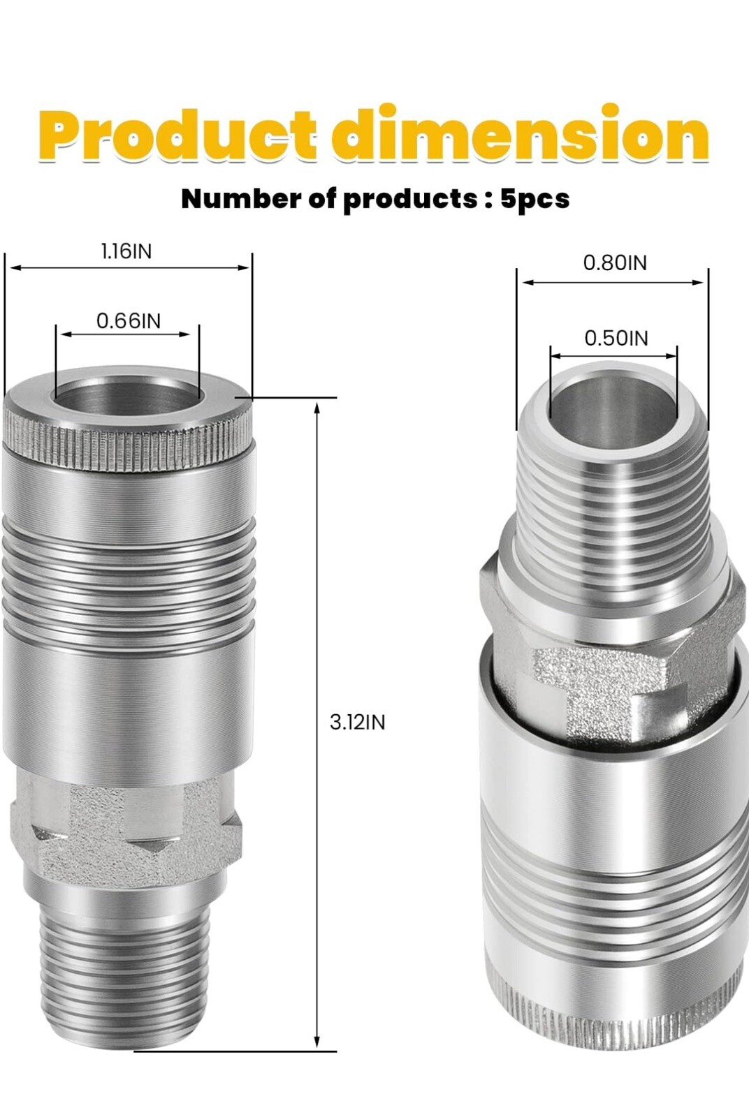 4PCS S-1816 1/2" M-NPT G Style Coupler for Pneumatic Applications Over 60+ SCFM - Image 3