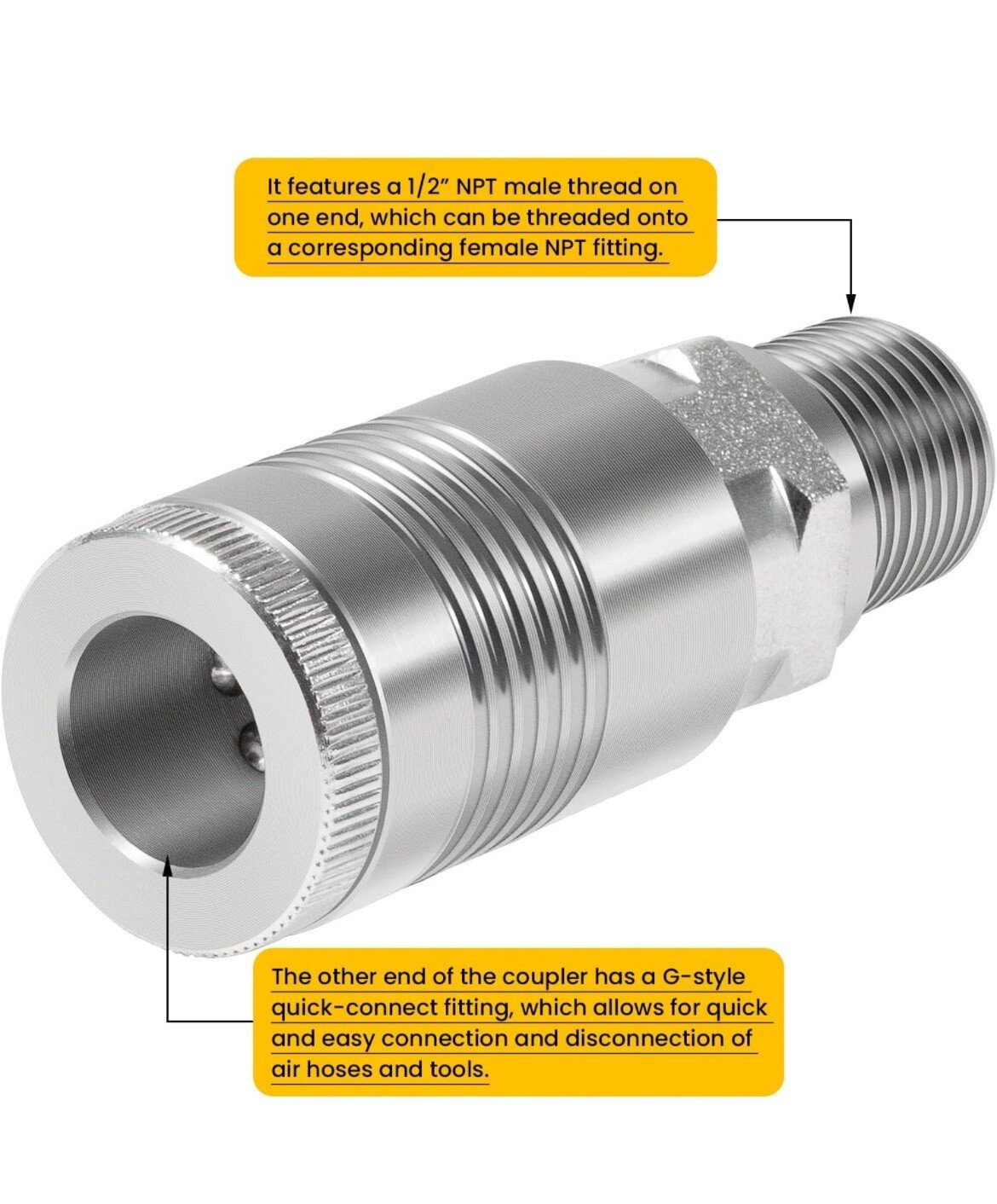 4PCS S-1816 1/2" M-NPT G Style Coupler for Pneumatic Applications Over 60+ SCFM - Image 4