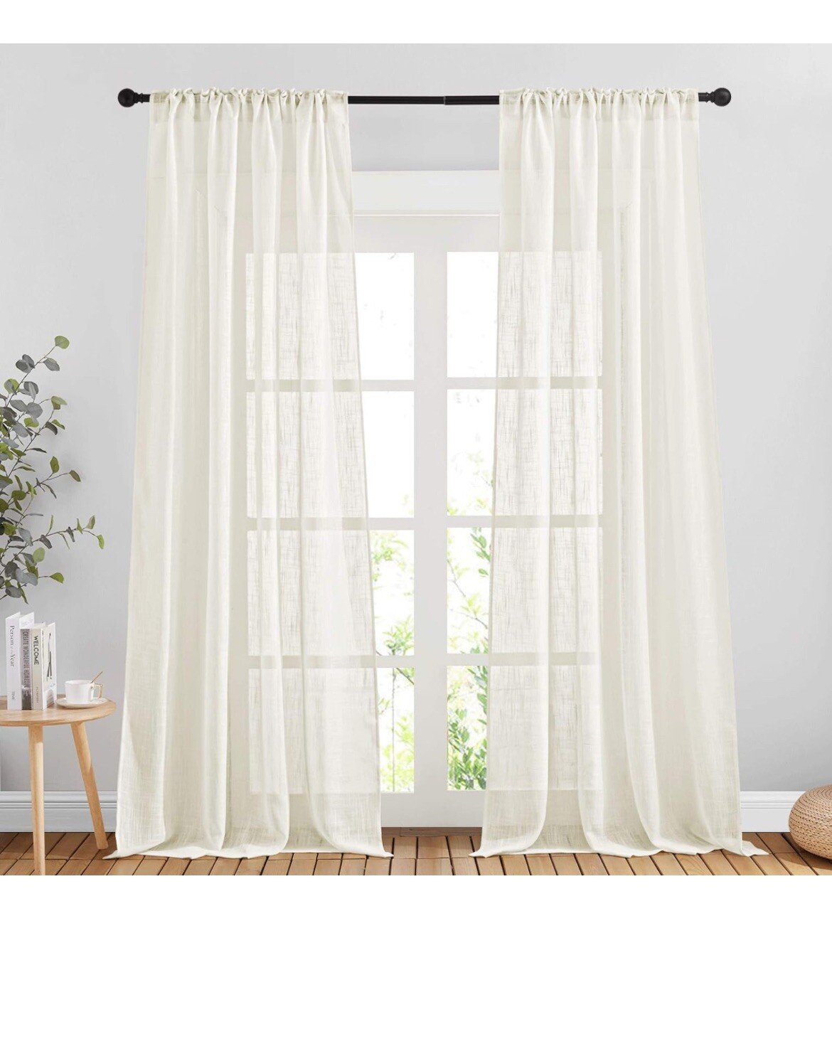52x95” 2 Panels Linen Sheer Curtains Living Room Rod Pocket & Back Tab New