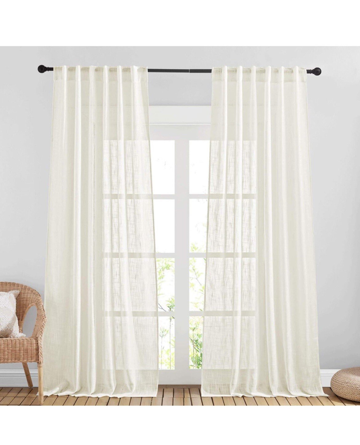 52x95” 2 Panels Linen Sheer Curtains Living Room Rod Pocket & Back Tab New - Image 3