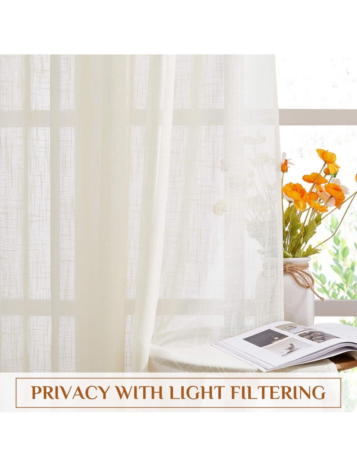 52x95” 2 Panels Linen Sheer Curtains Living Room Rod Pocket & Back Tab New - Image 4