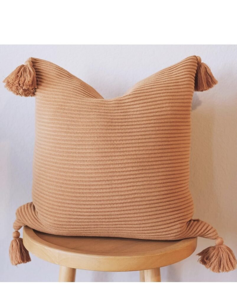 LumiLiving 100% Soft Cotton Raised Stripes Textured Rib Knit Throw Pillow B Clay