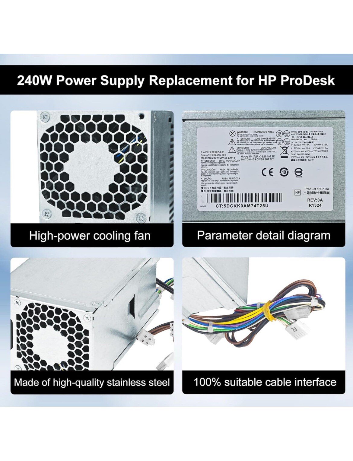 Upgraded PS-4241-1HA 240W Power Supply Comp W HP ProDesk 400 600 800 702307-001 - Image 4