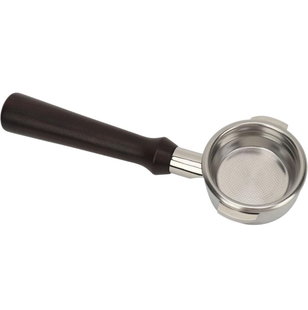 2 Ears 58mm Bottomless Portafilter Basket & Wood Handle For Breville Dark Brown